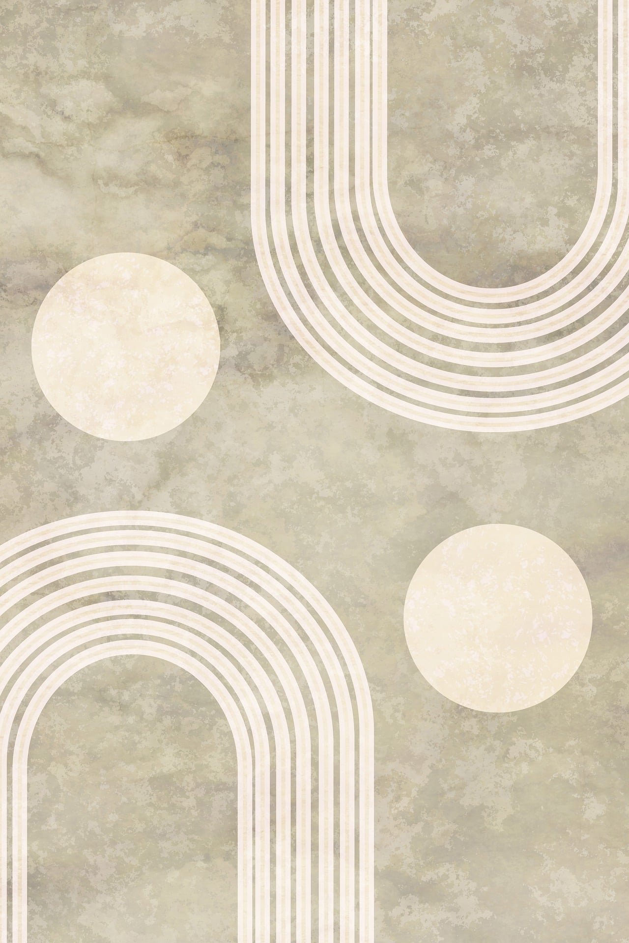 Soft Stone Geometry - Soft beige geometric arches and circles. Museum-grade framed artwork by Veriando Studio.
