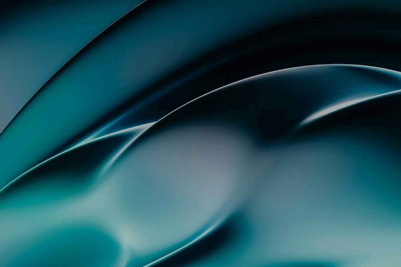 Teal Glass Current - Smooth teal and black abstract curves resembling glass and light. Museum-grade framed artwork by Veriando Studio.