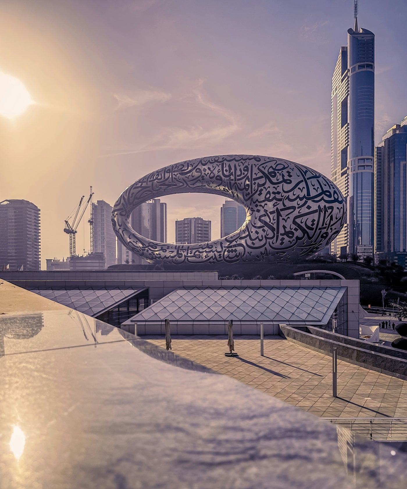 Museum of the Future Glow - Museum of the Future at golden hour in Dubai. Museum-grade framed artwork by Veriando Studio.