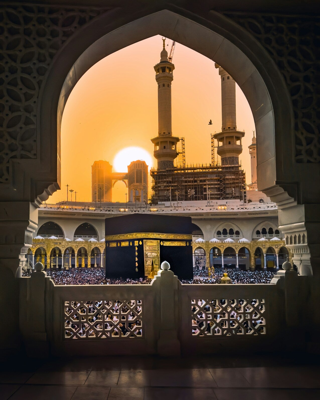 Sacred Arch at Sunrise - Mosque framed through an arch at sunrise. Museum-grade framed artwork by Veriando Studio.