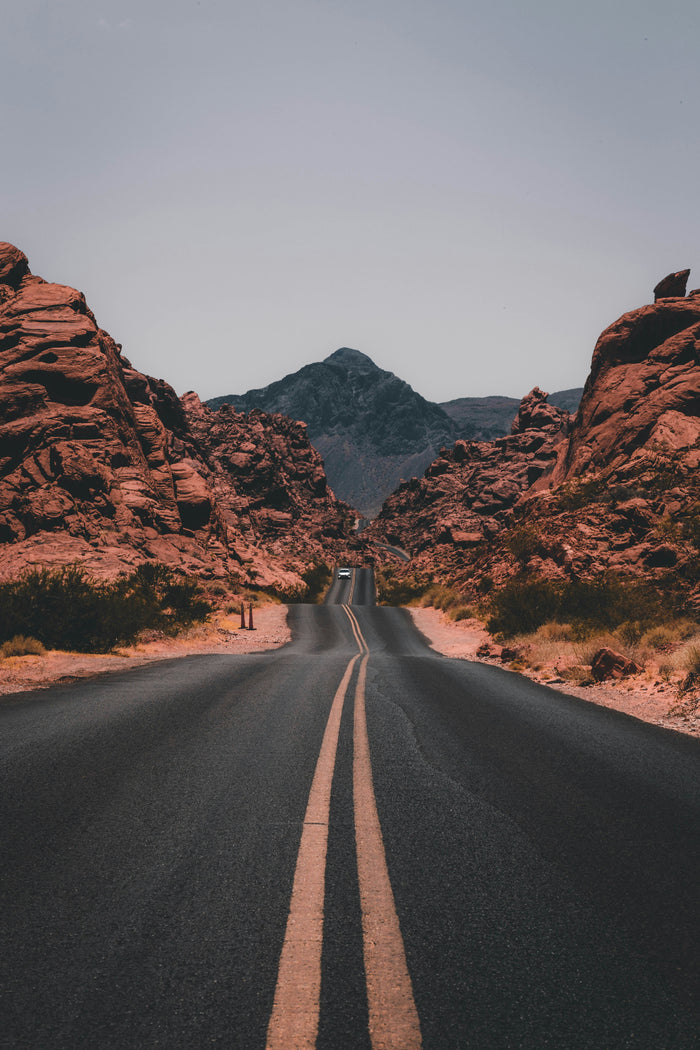 Road Through Red Stone - Open road through red desert rock. Museum-grade framed artwork by Veriando Studio.