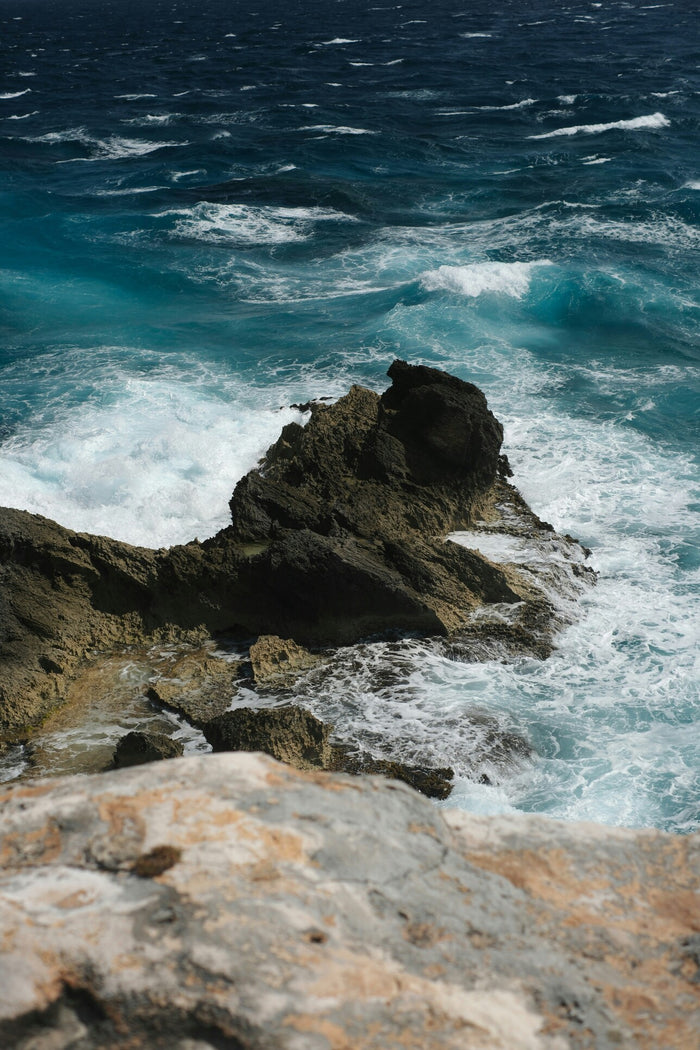 Rock and White Water - Rocky coastline with foaming waves. Museum-grade framed artwork by Veriando Studio.
